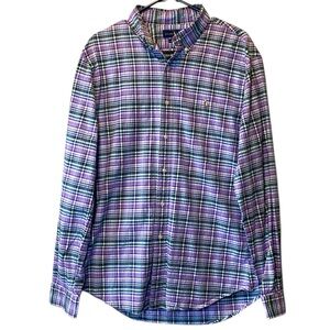 Ralph Lauren Slim Fit Stretch Oxford Button Down Shirt Men’s Large Purple Plaid